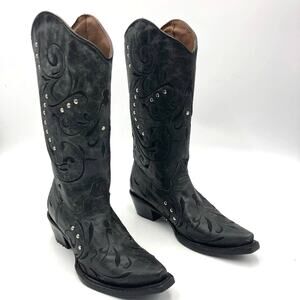 Circle G by Corral Women's Black & Grey Embroidery Snip Toe Boots Size 6.5 M
